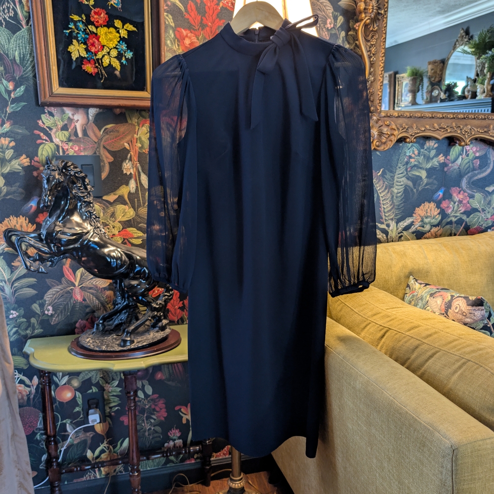 Calvin Klein Navy Illusion Sleeve Bow Dress Size 2.
